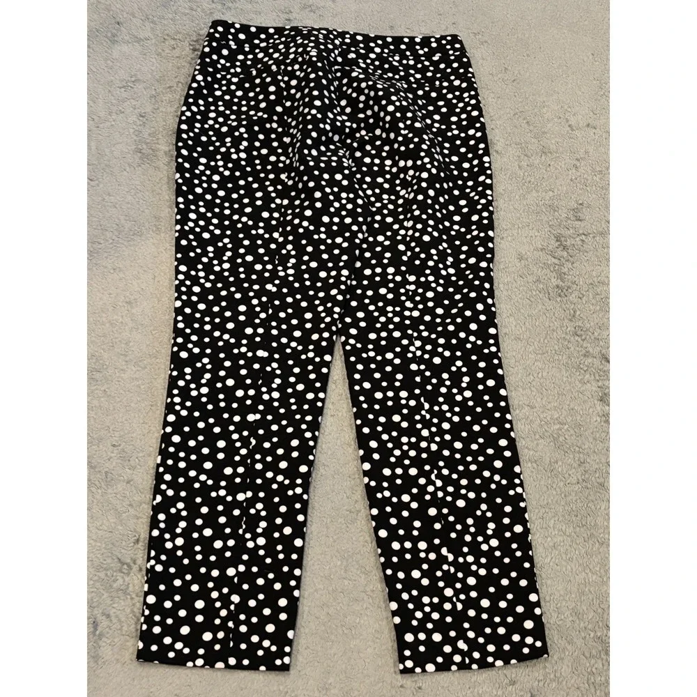 Adrianna Papell Pants Womens 12 Black White Polka Dot Slim Ankle Trousers